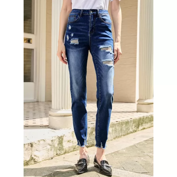 imageSidefeel Womens Straight Leg Jeans Ripped Casual Loose Distressed Boyfriend Denim PantsNavy Blue