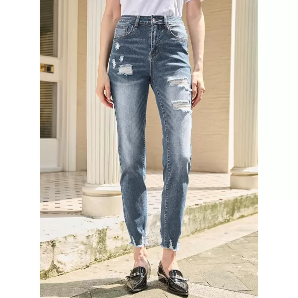 imageSidefeel Womens Straight Leg Jeans Ripped Casual Loose Distressed Boyfriend Denim PantsSail Blue