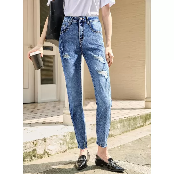 imageSidefeel Womens Straight Leg Jeans Ripped Casual Loose Distressed Boyfriend Denim PantsSky Blue