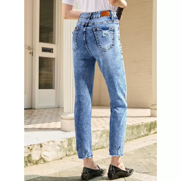 imageSidefeel Womens Straight Leg Jeans Ripped Casual Loose Distressed Boyfriend Denim PantsSky Blue