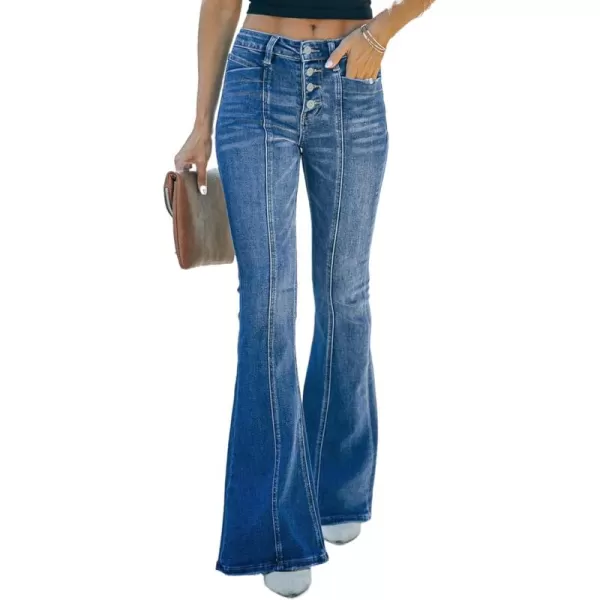 imageSidefeel Womens High Waisted Jeans Wide Leg Button Fly Bell Bottoms Flared Denim PantsAblue