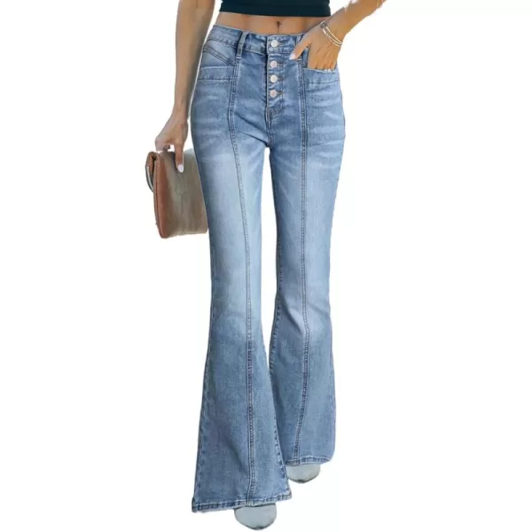 imageSidefeel Womens High Waisted Jeans Wide Leg Button Fly Bell Bottoms Flared Denim PantsAsky Blue