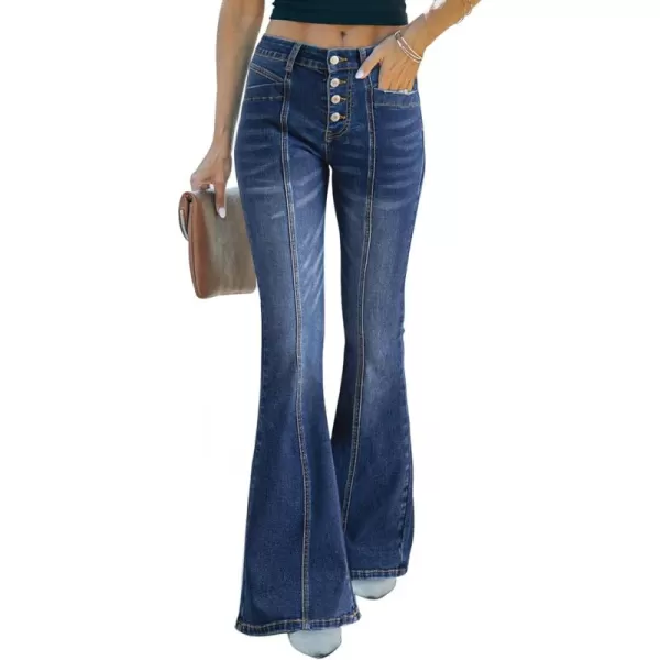 imageSidefeel Womens High Waisted Jeans Wide Leg Button Fly Bell Bottoms Flared Denim PantsBluing