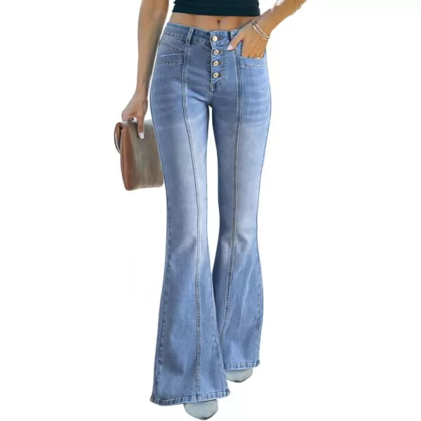 imageSidefeel Womens High Waisted Jeans Wide Leg Button Fly Bell Bottoms Flared Denim PantsMist Blue