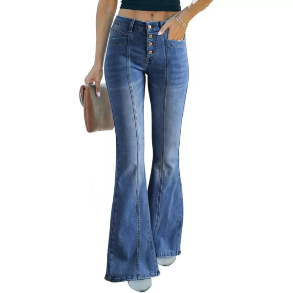 imageSidefeel Womens High Waisted Jeans Wide Leg Button Fly Bell Bottoms Flared Denim PantsSky Blue