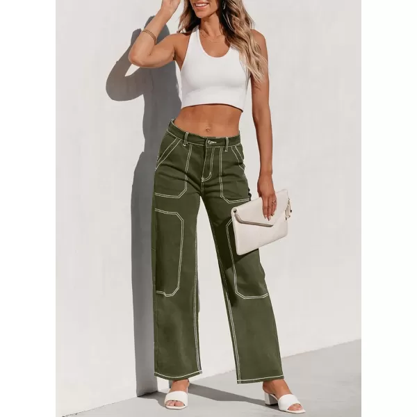 imageSidefeel Womens Cargo Jeans Casual Loose Mid Rise Wide Leg Denim PantsGreen