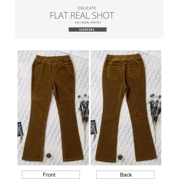 imageSidefeel Womens Corduroy Flare Pants Elastic Waist Bell Bottom Trousers 2024 Women FashionsA 21 Brown