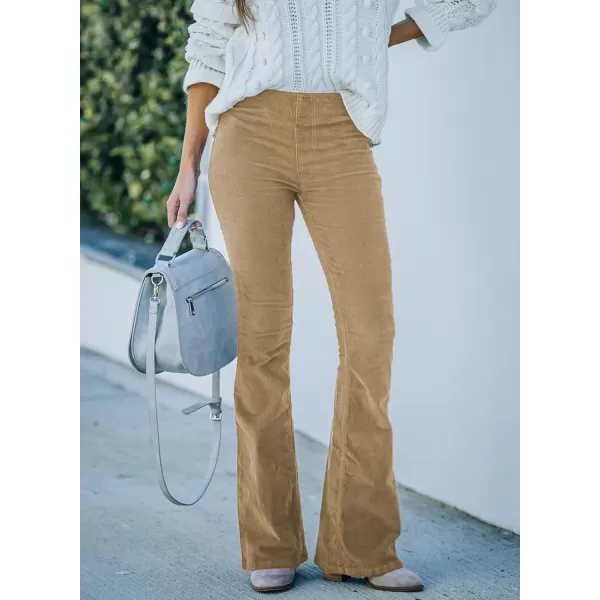 imageSidefeel Womens Corduroy Flare Pants Elastic Waist Bell Bottom Trousers 2024 Women FashionsA 21 Khaki