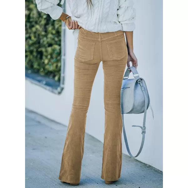 imageSidefeel Womens Corduroy Flare Pants Elastic Waist Bell Bottom Trousers 2024 Women FashionsA 21 Khaki