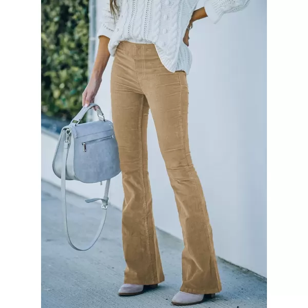 imageSidefeel Womens Corduroy Flare Pants Elastic Waist Bell Bottom Trousers 2024 Women FashionsA 21 Khaki