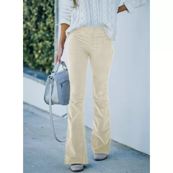 imageSidefeel Womens Corduroy Flare Pants Elastic Waist Bell Bottom Trousers 2024 Women FashionsA Beige