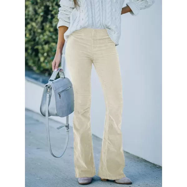 imageSidefeel Womens Corduroy Flare Pants Elastic Waist Bell Bottom Trousers 2024 Women FashionsA Beige
