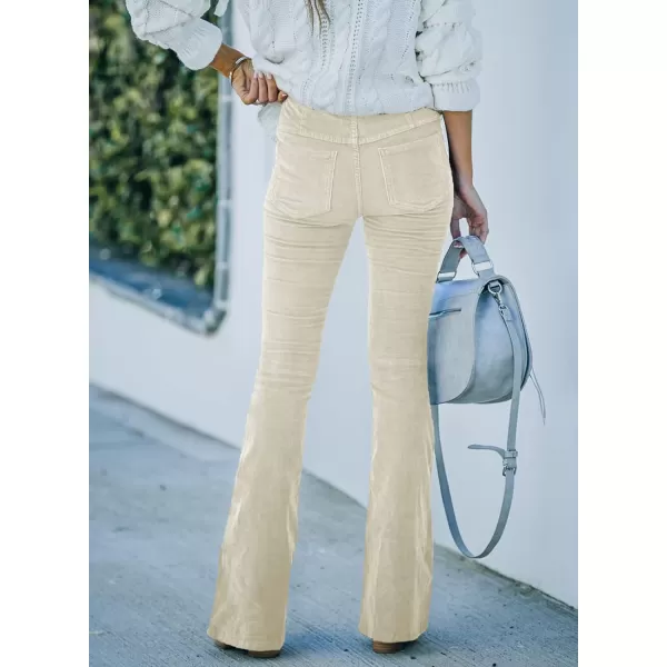 imageSidefeel Womens Corduroy Flare Pants Elastic Waist Bell Bottom Trousers 2024 Women FashionsA Beige