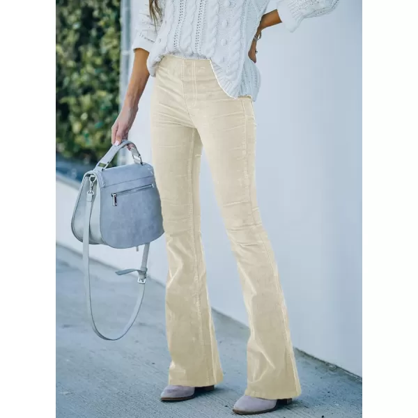 imageSidefeel Womens Corduroy Flare Pants Elastic Waist Bell Bottom Trousers 2024 Women FashionsA Beige