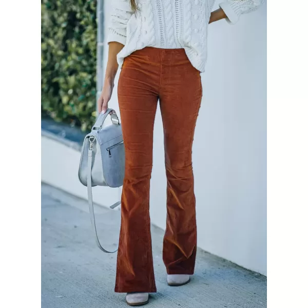 imageSidefeel Womens Corduroy Flare Pants Elastic Waist Bell Bottom Trousers 2024 Women FashionsA Brown