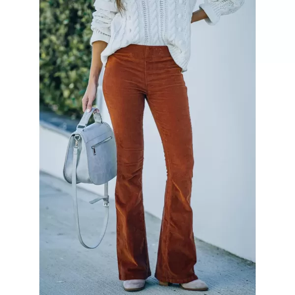 imageSidefeel Womens Corduroy Flare Pants Elastic Waist Bell Bottom Trousers 2024 Women FashionsA Brown