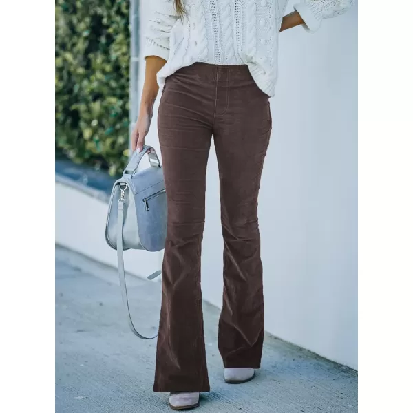 imageSidefeel Womens Corduroy Flare Pants Elastic Waist Bell Bottom Trousers 2024 Women FashionsA Deep Brown