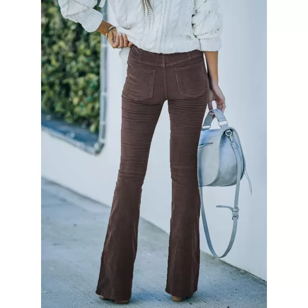 imageSidefeel Womens Corduroy Flare Pants Elastic Waist Bell Bottom Trousers 2024 Women FashionsA Deep Brown