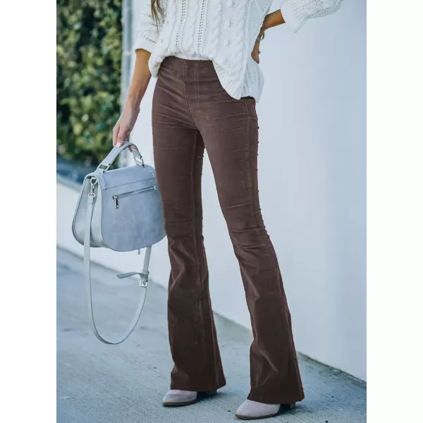 imageSidefeel Womens Corduroy Flare Pants Elastic Waist Bell Bottom Trousers 2024 Women FashionsA Deep Brown