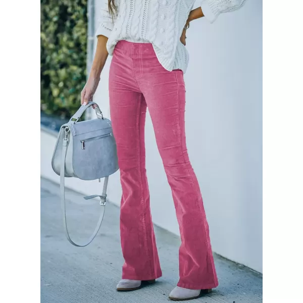 imageSidefeel Womens Corduroy Flare Pants Elastic Waist Bell Bottom Trousers 2024 Women FashionsA Hot Pink