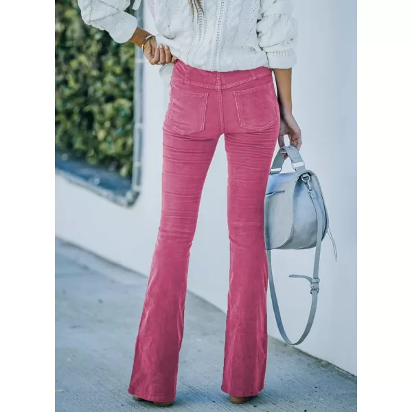 imageSidefeel Womens Corduroy Flare Pants Elastic Waist Bell Bottom Trousers 2024 Women FashionsA Hot Pink