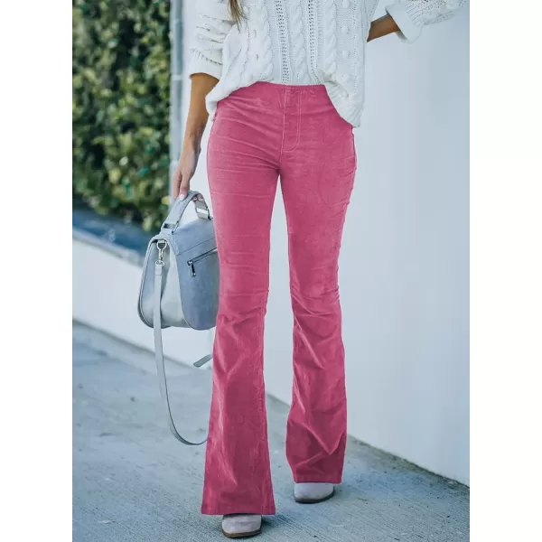 imageSidefeel Womens Corduroy Flare Pants Elastic Waist Bell Bottom Trousers 2024 Women FashionsA Hot Pink