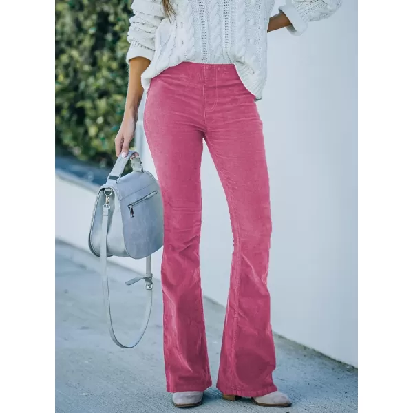 imageSidefeel Womens Corduroy Flare Pants Elastic Waist Bell Bottom Trousers 2024 Women FashionsA Hot Pink