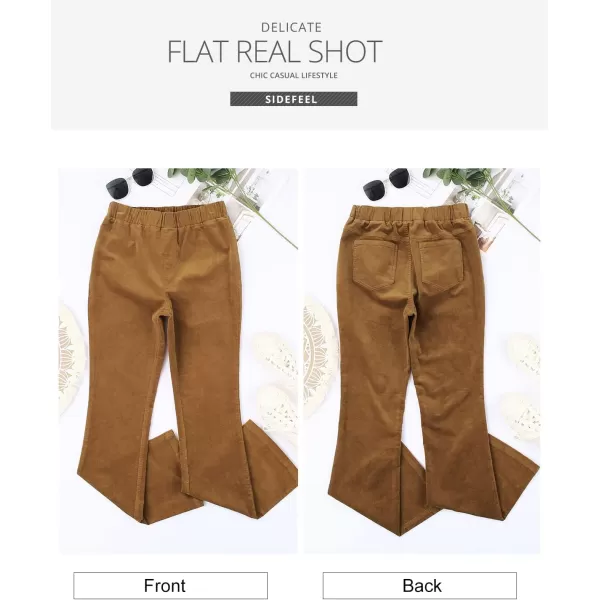 imageSidefeel Womens Corduroy Flare Pants Elastic Waist Bell Bottom Trousers 2024 Women FashionsA Khaki