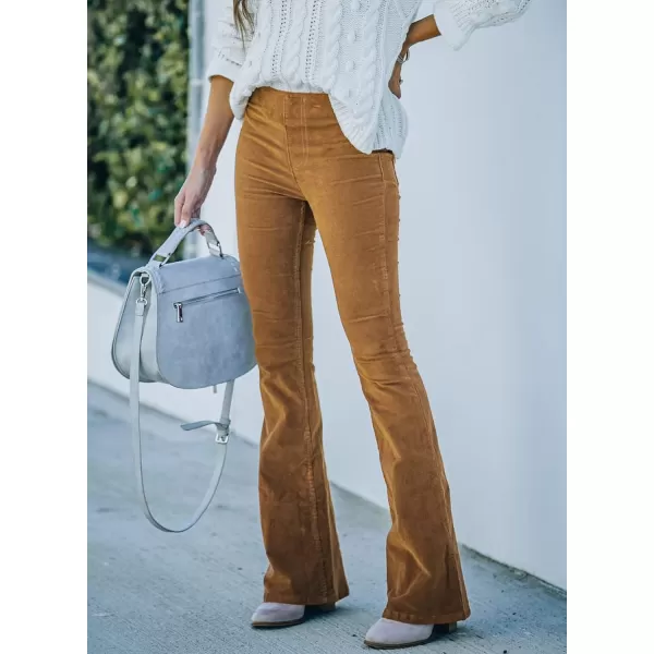 imageSidefeel Womens Corduroy Flare Pants Elastic Waist Bell Bottom Trousers 2024 Women FashionsA Khaki