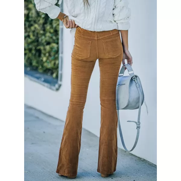 imageSidefeel Womens Corduroy Flare Pants Elastic Waist Bell Bottom Trousers 2024 Women FashionsA Khaki