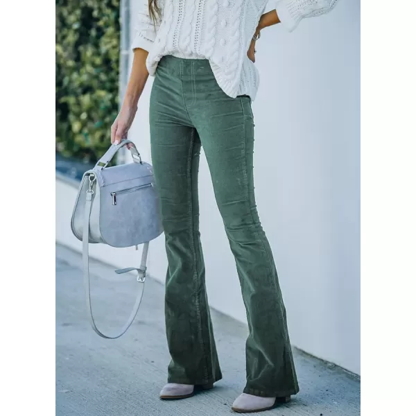 imageSidefeel Womens Corduroy Flare Pants Elastic Waist Bell Bottom Trousers 2024 Women FashionsA Light Green