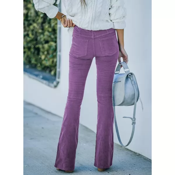 imageSidefeel Womens Corduroy Flare Pants Elastic Waist Bell Bottom Trousers 2024 Women FashionsA Purple