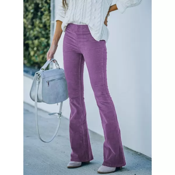 imageSidefeel Womens Corduroy Flare Pants Elastic Waist Bell Bottom Trousers 2024 Women FashionsA Purple