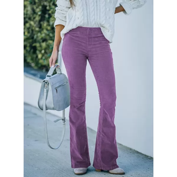 imageSidefeel Womens Corduroy Flare Pants Elastic Waist Bell Bottom Trousers 2024 Women FashionsA Purple