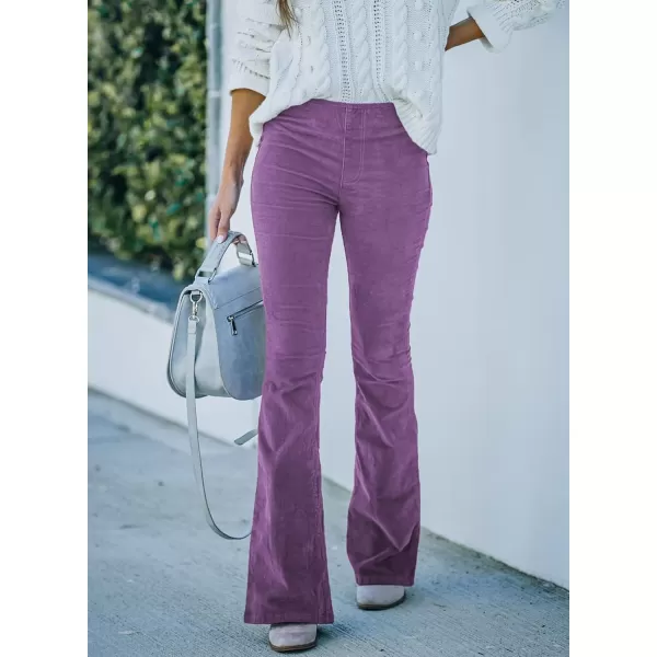 imageSidefeel Womens Corduroy Flare Pants Elastic Waist Bell Bottom Trousers 2024 Women FashionsA Purple