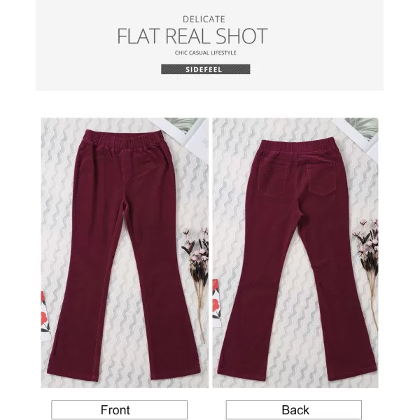 imageSidefeel Womens Corduroy Flare Pants Elastic Waist Bell Bottom Trousers 2024 Women FashionsA Red