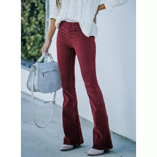 imageSidefeel Womens Corduroy Flare Pants Elastic Waist Bell Bottom Trousers 2024 Women FashionsA Red