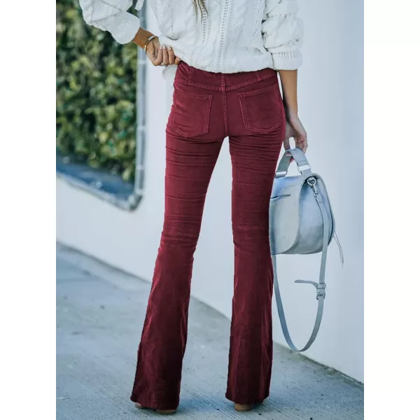 imageSidefeel Womens Corduroy Flare Pants Elastic Waist Bell Bottom Trousers 2024 Women FashionsA Red