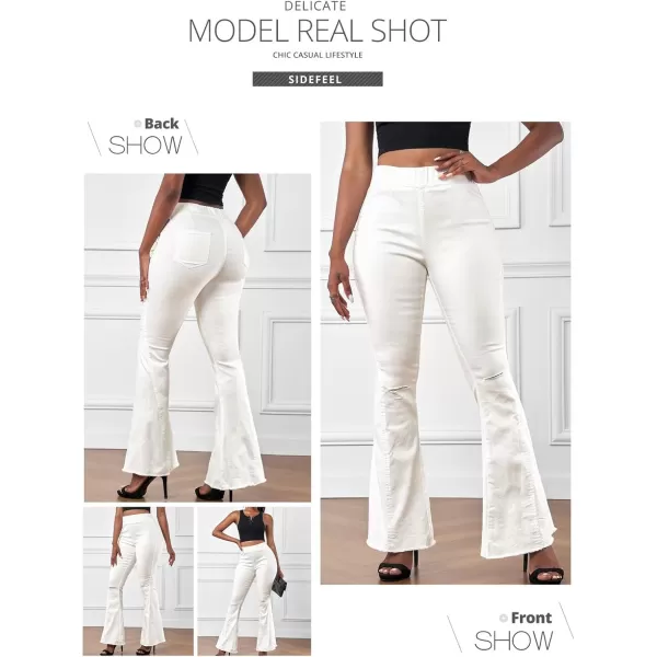 imageSidefeel Womens Flare Jeans Strenchy Elastic High Waisted Bell Bottom Bootcut Denim PantsA1 White