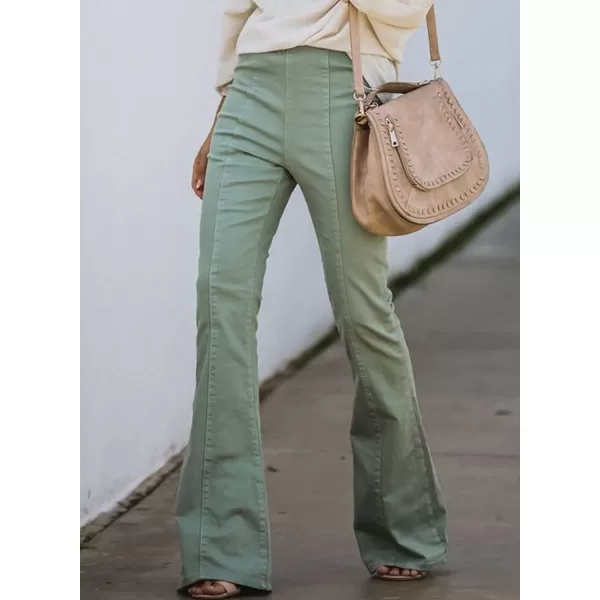 imageSidefeel Womens Flare Jeans Strenchy Elastic High Waisted Bell Bottom Bootcut Denim PantsGreen