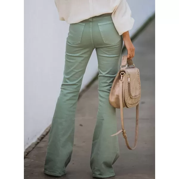 imageSidefeel Womens Flare Jeans Strenchy Elastic High Waisted Bell Bottom Bootcut Denim PantsGreen