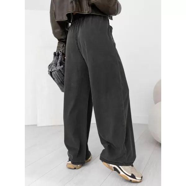 imageSidefeel Womens Drawstring Wide Leg Jeans High Waisted Loose Fit Denim PantsBlack