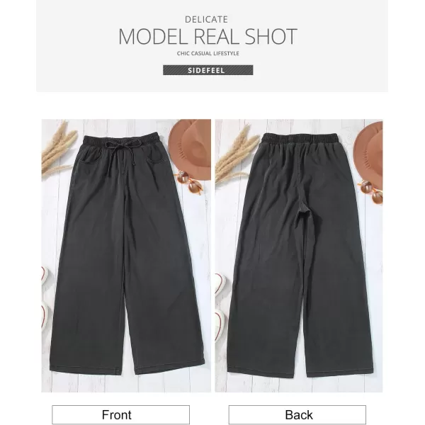 imageSidefeel Womens Drawstring Wide Leg Jeans High Waisted Loose Fit Denim PantsBlack
