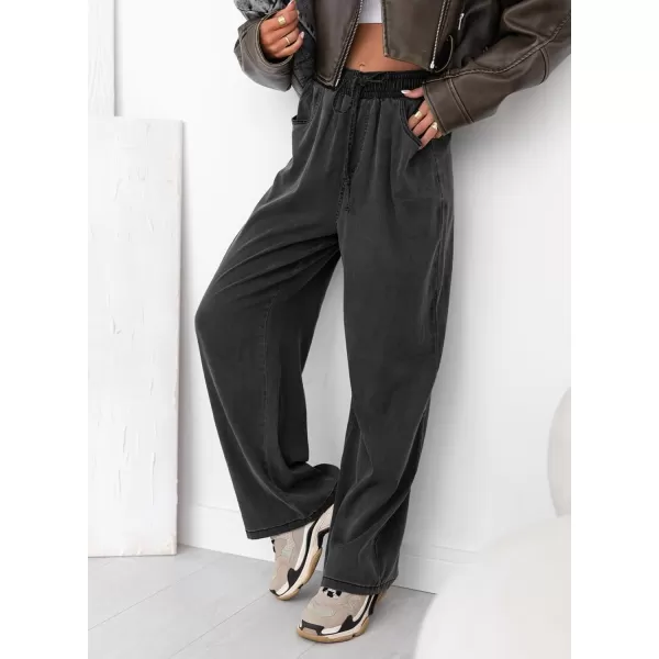 imageSidefeel Womens Drawstring Wide Leg Jeans High Waisted Loose Fit Denim PantsBlack