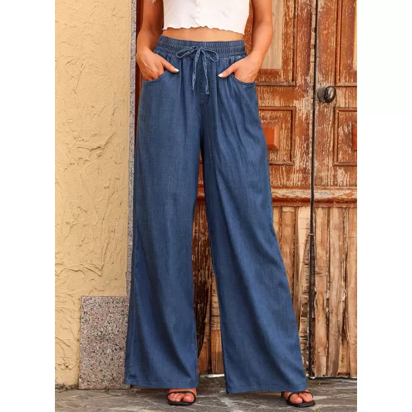 imageSidefeel Womens Drawstring Wide Leg Jeans High Waisted Loose Fit Denim PantsBlue