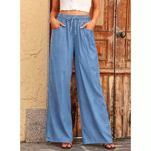 imageSidefeel Womens Drawstring Wide Leg Jeans High Waisted Loose Fit Denim PantsLight Blue