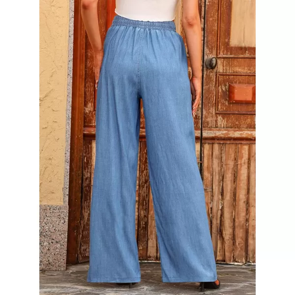 imageSidefeel Womens Drawstring Wide Leg Jeans High Waisted Loose Fit Denim PantsLight Blue