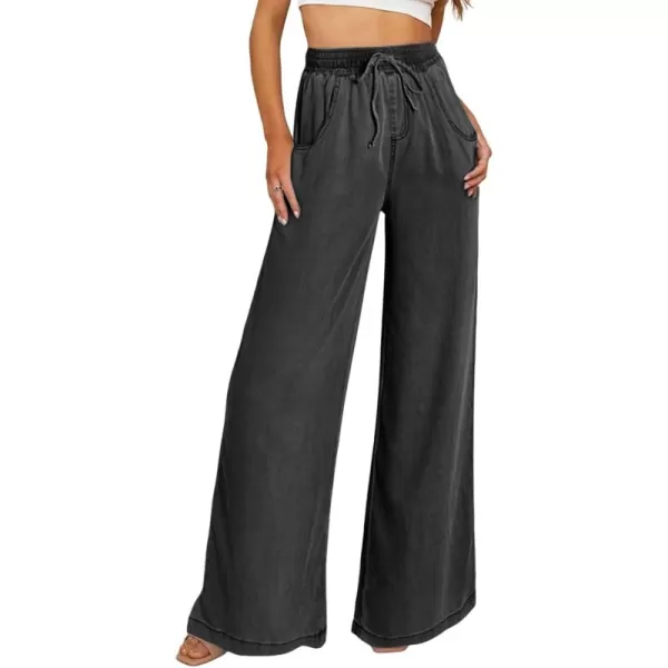 imageSidefeel Womens Drawstring Wide Leg Jeans High Waisted Loose Fit Denim PantsBlack