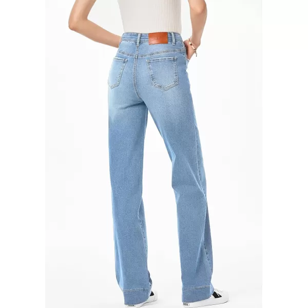 imageSidefeel Womens Wide Leg Jeans High Waisted Stretchy Straight Leg Baggy Drawstring Denim Pants TrousersIceland Blue