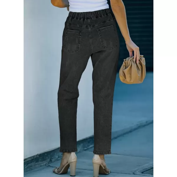 imageSidefeel Womens Cargo Jeans Ripped Denim Joggers Elastic Drawstring Waist Trouser Pull On Pants Black Size 10